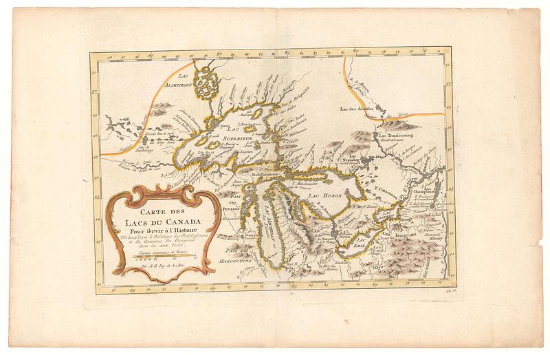 Carte des lac du Canada pour servir à l'histoire philosophique & politique des etablissemens et du commerce des européens dans les deux indes