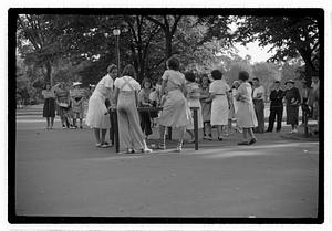 Girls playing a game of jacks, Boston Common