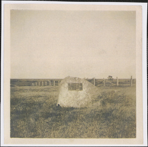 Thacher Boulder at the supposed site of the home of Anthony Thacher, Green Hill Farm, Yarmouth Port, Mass.