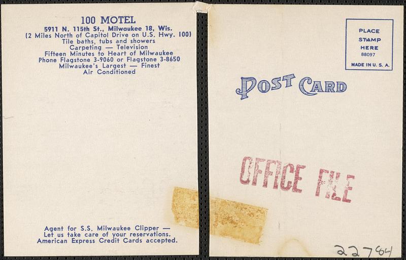 100 Motel, on U.S. Hwy. 100... Milwaukee, Wisconsin