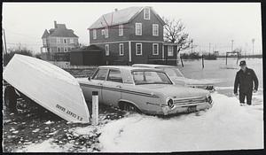 Something Extra came gushing this morning when Coast Guardsmen began pumping out the flooded cellar of their Pt. Allerton Station. A barrel of detergent in the cellar mixed with the water to provide this sudsy effect.