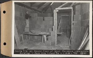 Contract No. 56, Administration Buildings, Main Dam, Belchertown, laying tile on second floor of west residence, Belchertown, Mass., Jan. 14, 1938