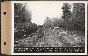 Contract No. 60, Access Roads to Shaft 12, Quabbin Aqueduct, Hardwick and Greenwich, looking back (westerly) from Sta. 43+50, Greenwich and Hardwick, Mass., May 19, 1938