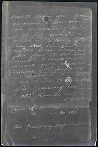 Translation of Above. May it please your Excellency pursuant to your order I send the number of souldiers in the first Regiment of militia in the County of Middlesex which have been in His Majesties service within two years from the date hereof agreeable to the particular accounts given me by the Captains of the Companies in said Regiment this number is two hundred & eighty six your Excellencies most obedient Humble Servant W. Brattle Camb. 20th March 1756 No. 186 His Excellency Major General Shirley