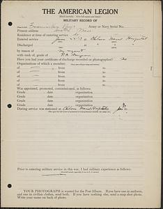 American Legion military record of Fresenius Van Nuys