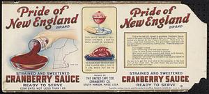 Pride of New England Brand Strained and Sweetened Cranberry Sauce Can Label