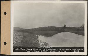 Ware River, Ware Mills, Otis Co., head of pond, looking upstream from bridge on back road to Ware, Gilbertville, Hardwick, Mass., 3:25 PM, Oct. 20, 1932