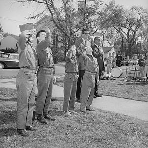 Flag raising ceremony at Center School, 17 Barstow Street, Mattapoisett, MA