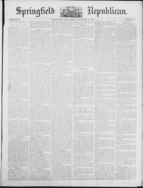 Springfield Weekly Republican. December 22, 1876 - Digital Commonwealth