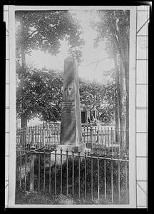 Eliot monument on grounds of Bacon Free Library, Eliot St.