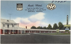 Resté Motel, "Looking for the Eiffel Tower", U.S. Route 301 -- 5 miles north, Emporia, Virginia