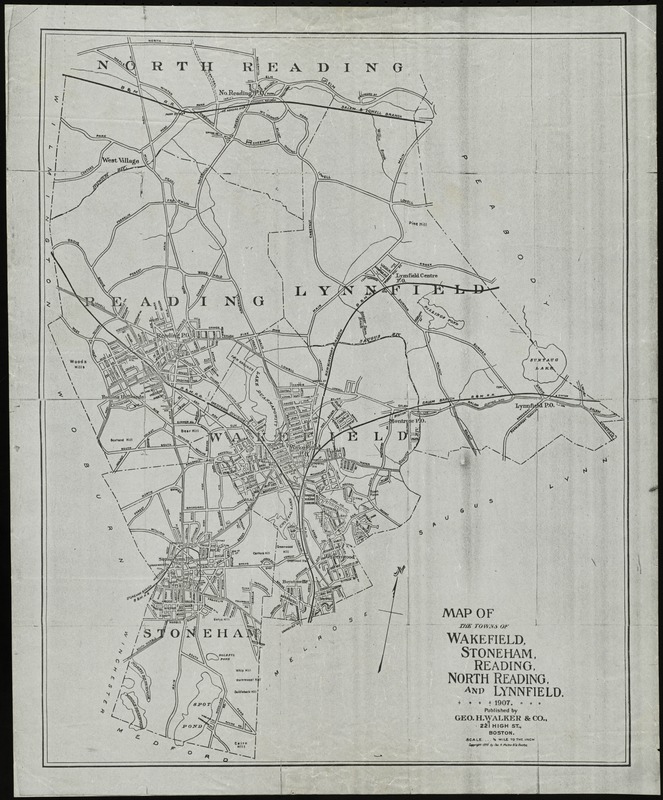Map of the towns of Wakefield, Stoneham, Reading, North Reading, and Lynnfield, 1907