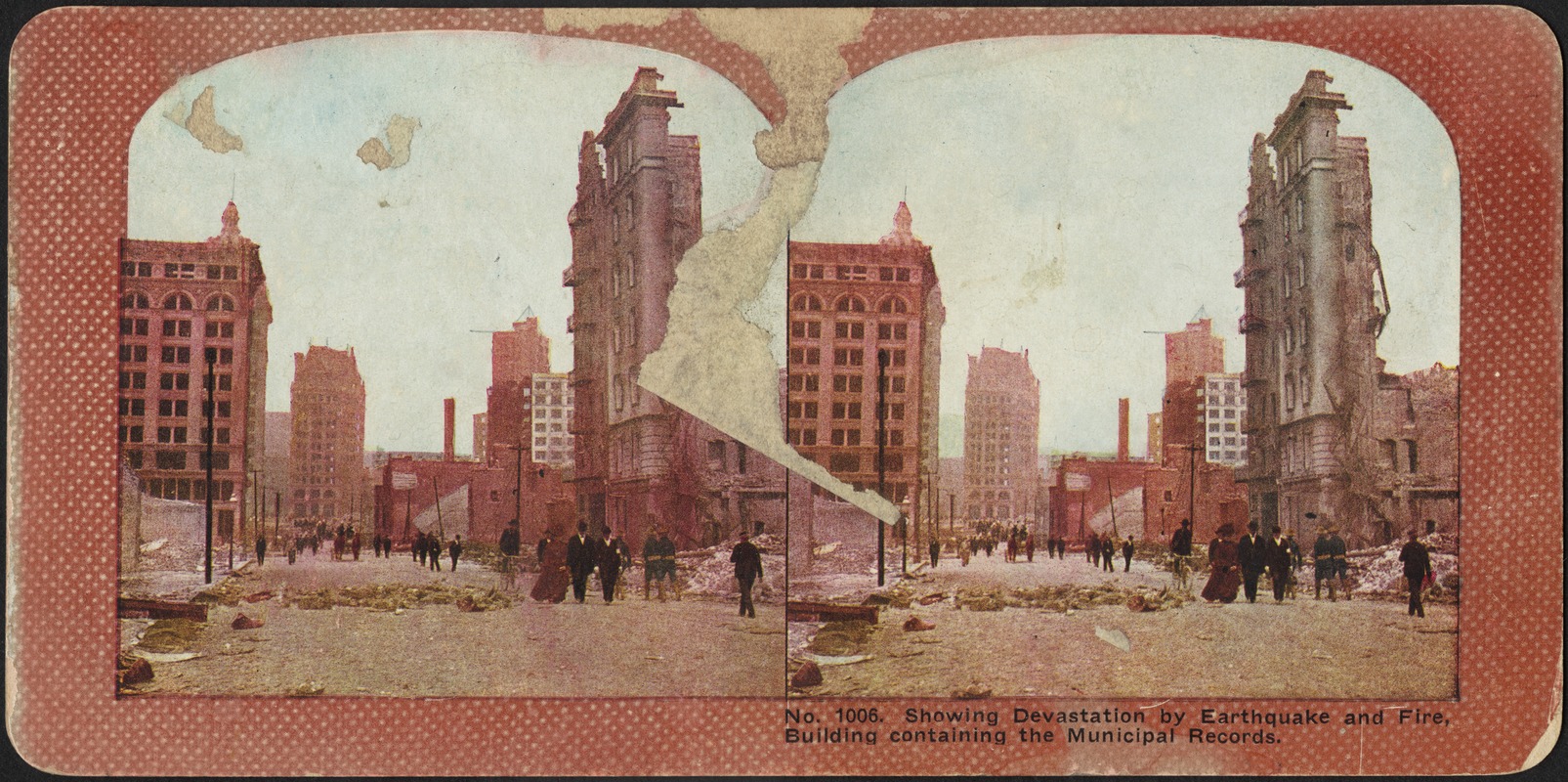 Showing devastation by earthquake and fire, building containing municipal records