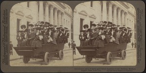 Automobile party of merry girls before the Appellate Court building, Madison Square, New York City