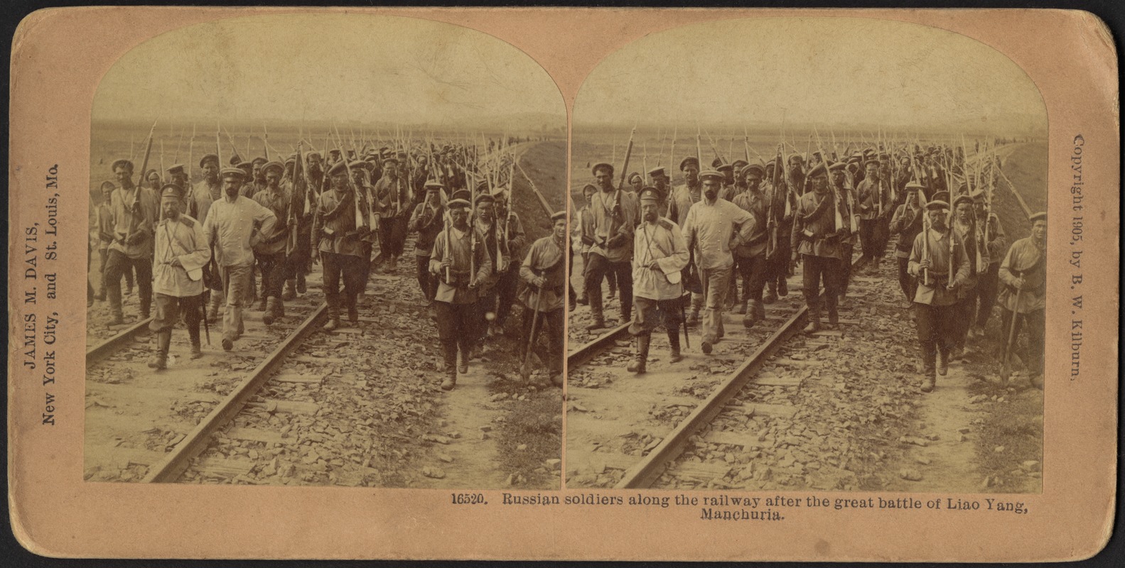Russian soldiers along the railway after the great battle of Liao Yang, Manchuria