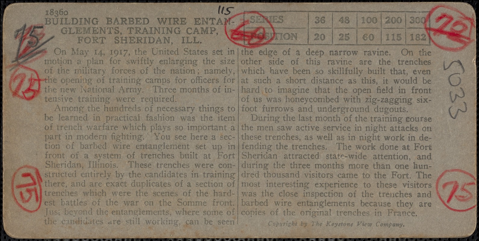 Building barbed wire entanglements, training camp, Fort Sheridan, Ill.