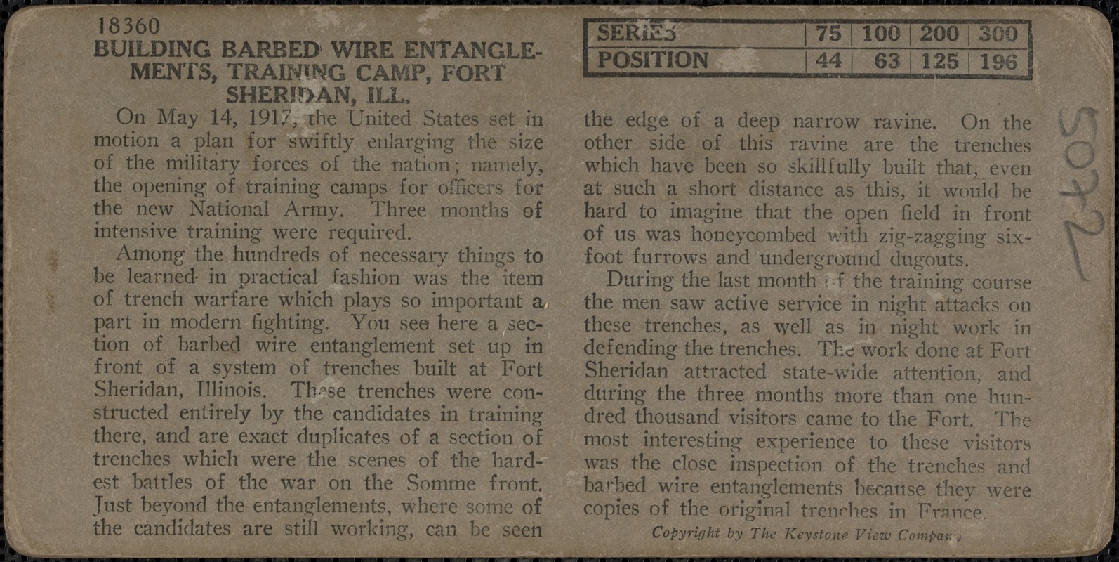 Building barbed wire entanglements, training camp, Fort Sheridan, Ill.