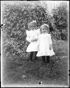 Two young girls in a yard