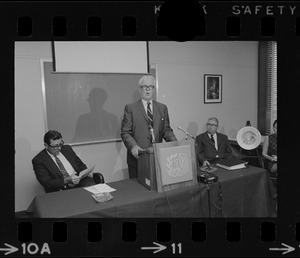 Albert D. O'Connor, Regional Director of the Office of Emergency Preparedness, speaking at a press conference on progress report on the wage price rent freeze
