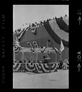 Barry J. Shillito, Assistant Secretary of Defense, speaking at christening ceremony of the USS Mount Vernon
