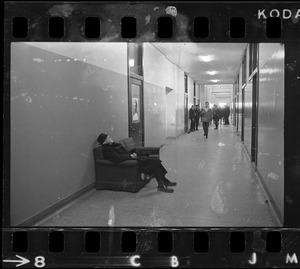 View along MIT hallway after students seized president's office