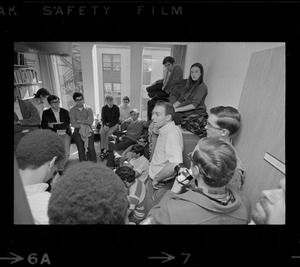 Students meeting in office E53-489 during MIT student demonstrations