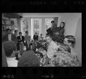 Students meeting in office E53-489 during MIT student demonstrations