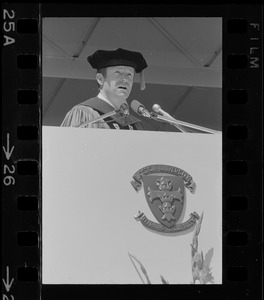 New Boston University president John Silber speaking during graduation ceremony