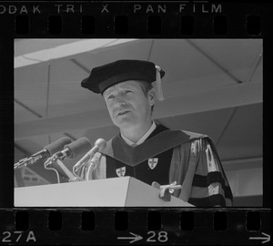 New Boston University president John Silber speaking during graduation ceremony