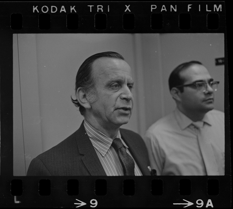 Clarence Berger, executive vice president of Brandeis University speaking to press during sit-in