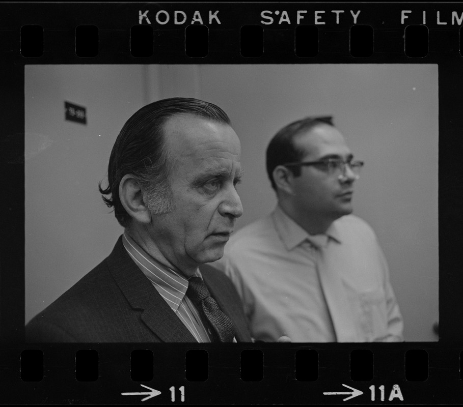 Clarence Berger, executive vice president of Brandeis University speaking to press during sit-in