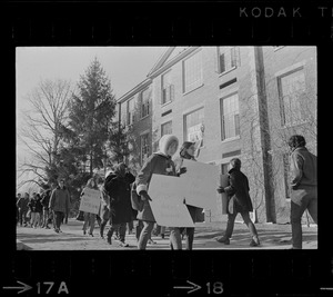 Brandeis University students protesting outside Ford Hall in support of the occupying students during sit-in