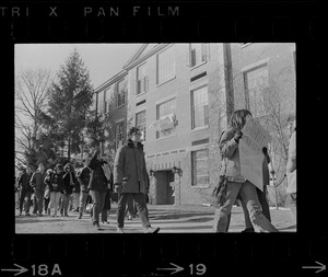 Brandeis University students protesting outside Ford Hall in support of the occupying students during sit-in