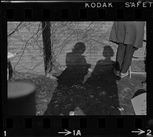 Shadows cast along brick building during Brandeis University sit-in