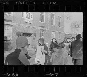 Brandeis University students protesting outside Ford Hall in support of the occupying students during sit-in