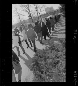 Brandeis University students protesting outside Ford Hall in support of the occupying students during sit-in