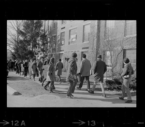 Brandeis University students protesting outside Ford Hall in support of the occupying students during sit-in