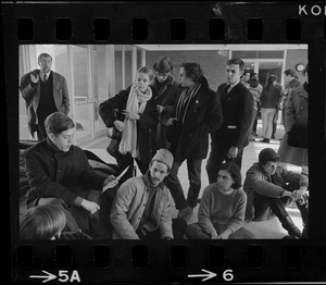 Student sympathizers meet inside Brandeis University administration building during sit-in