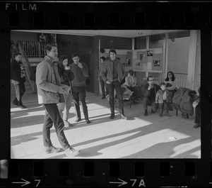 Student sympathizers meet inside Brandeis University administration building during sit-in