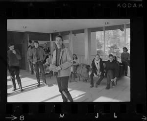 Student sympathizers meet inside Brandeis University administration building during sit-in