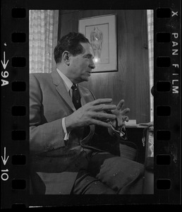 Brandeis University President Morris Abram conducting a press conference in his office during sit-in