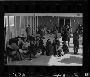 Student sympathizers meeting inside Brandeis University administration building during sit-in