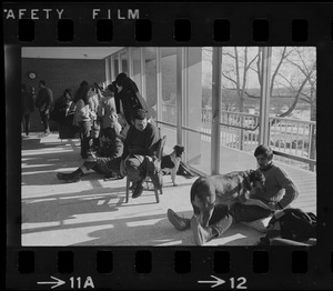 Student sympathizers meeting inside Brandeis University administration building during sit-in