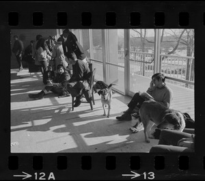 Student sympathizers meeting inside Brandeis University administration building during sit-in