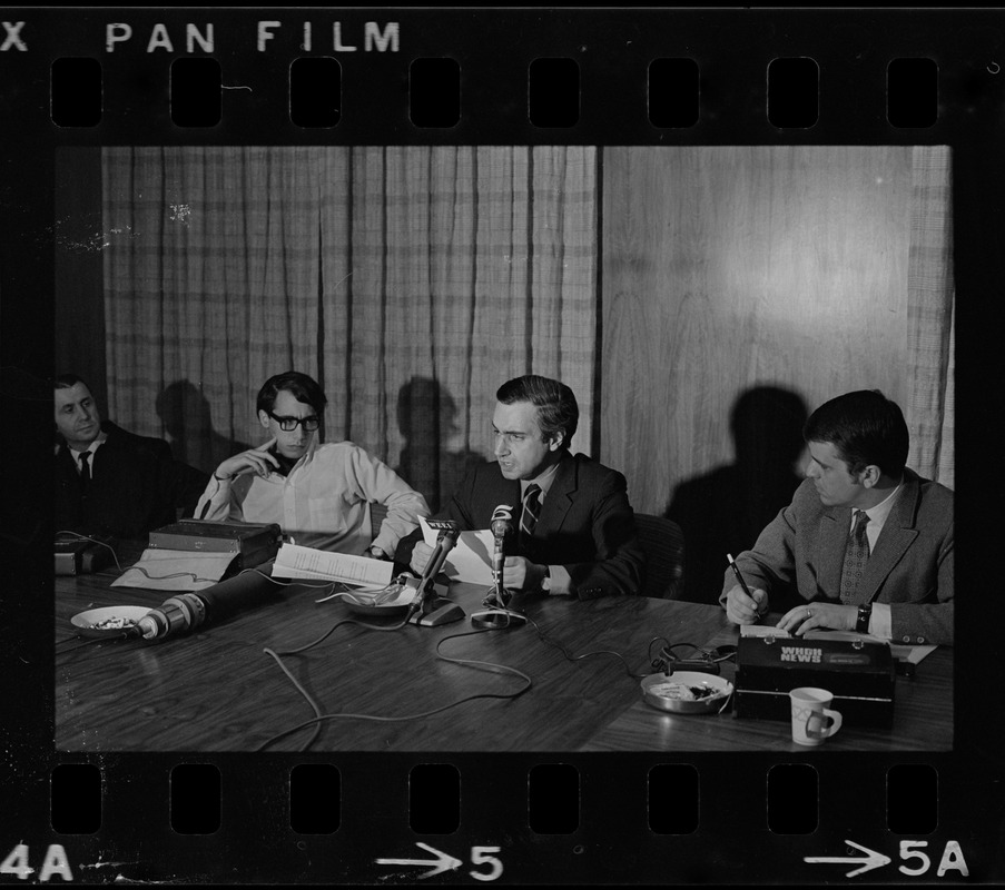 Peter Diamandopoulos, Dean of Faculty of Arts and Sciences at Brandeis University, speaking at a press conference during the sit-in