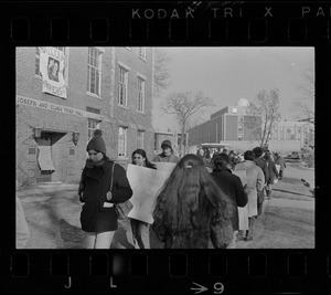 Brandeis University students protesting outside Ford Hall in support of the occupying students during sit-in