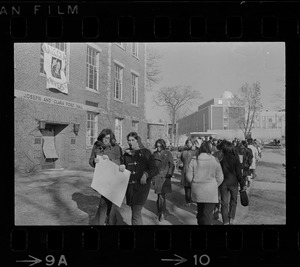Brandeis University students protesting outside Ford Hall in support of the occupying students during sit-in