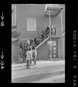 Brandeis University Black students on back stairwell of Ford Hall during sit-in