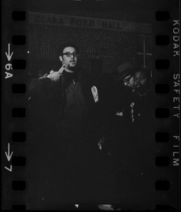 Randall Bailey speaks outside of Ford Hall during Brandeis University sit-in