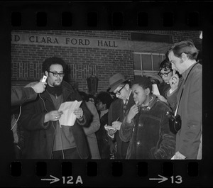 Randall Bailey speaks outside of Ford Hall during Brandeis University sit-in